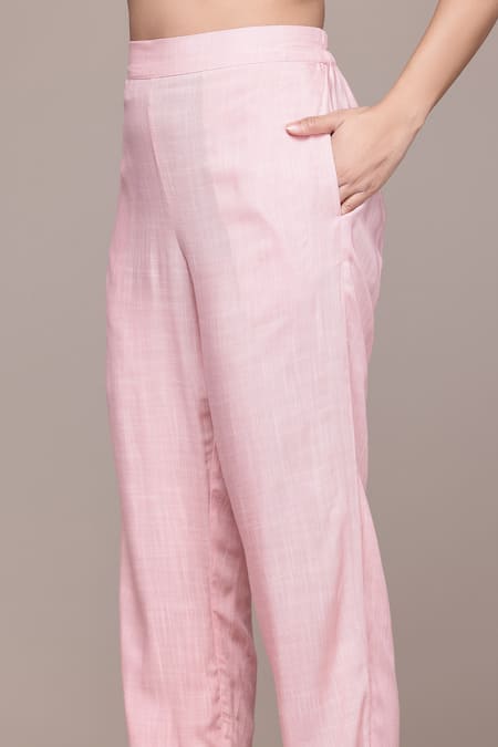 Buy_Ritu Kumar, Ri.Ritu Kumar, aarke Ritu Kumar_Pink Cotton Embroidery Round Neck Raspberry Tarasha Printed Kurta Set_Online_at_Aza_Fashions