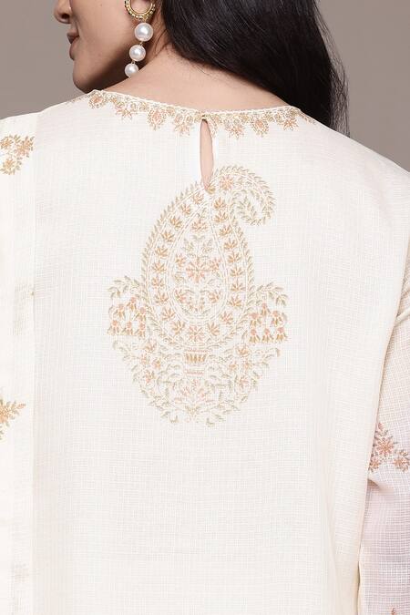Shop Ritu Kumar, Ri.Ritu Kumar, aarke Ritu Kumar White Cotton, Polyester Embroidery Round Shahaab Kurta Set With Pant And Dupatta Online at Aza Fashions Shop_Ritu Kumar, Ri.Ritu Kumar, aarke Ritu Kumar_White Cotton, Polyester Embroidery Round Shahaab Kurta Set With Pant And Dupatta_Online_at_Aza_Fashions