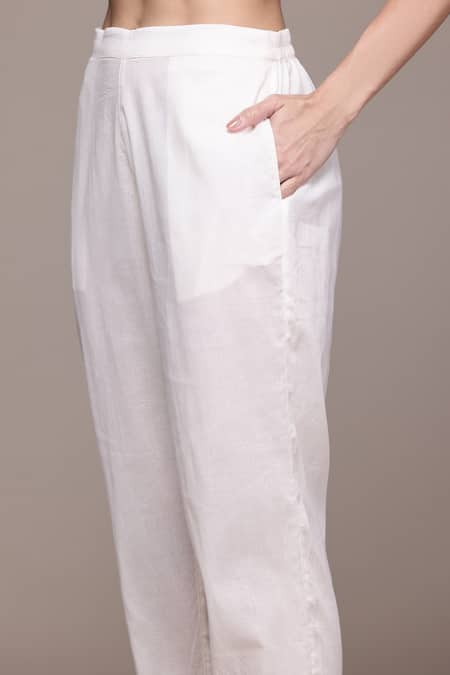 Buy_Ritu Kumar, Ri.Ritu Kumar, aarke Ritu Kumar_White Cotton, Polyester Embroidery Round Shahaab Kurta Set With Pant And Dupatta