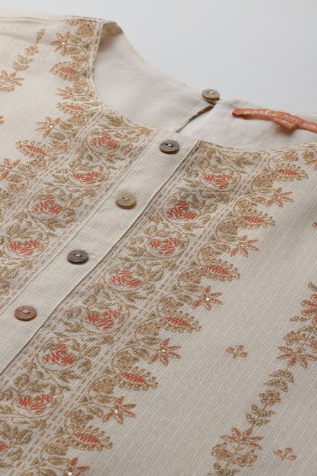 Shop_Ritu Kumar, Ri.Ritu Kumar, aarke Ritu Kumar_White Cotton, Polyester Embroidery Round Shahaab Kurta Set With Pant And Dupatta