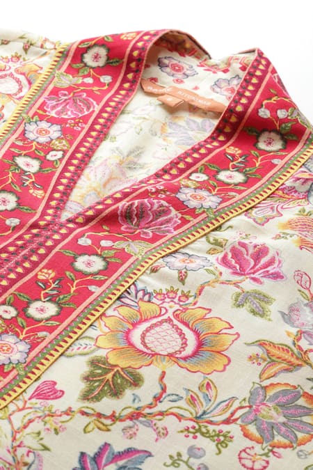 Buy_Ritu Kumar, Ri.Ritu Kumar, aarke Ritu Kumar_Off White Viscose, Rayon Embroidery V-neck Floral Print Kurta Set_Online_at_Aza_Fashions