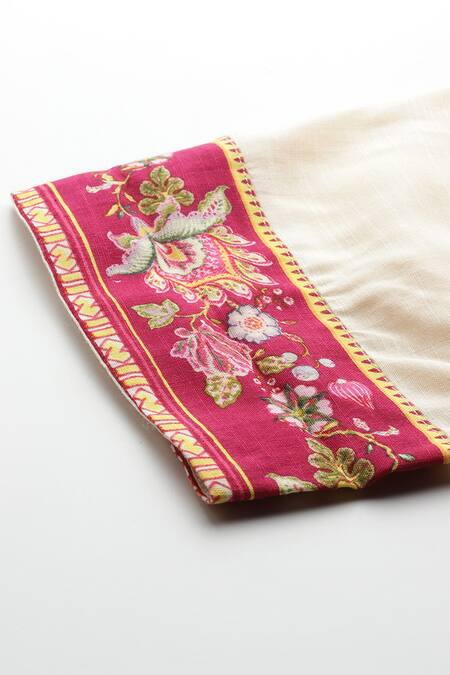 Shop_Ritu Kumar, Ri.Ritu Kumar, aarke Ritu Kumar_Off White Viscose, Rayon Embroidery V-neck Floral Print Kurta Set_Online_at_Aza_Fashions