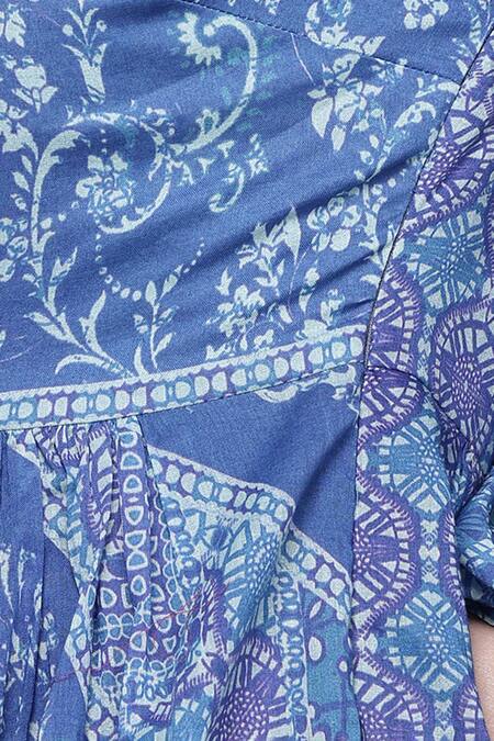 Shop Ritu Kumar, Ri.Ritu Kumar, aarke Ritu Kumar Blue Cotton Round Neck Printed Anarkali Kurta Set Online at Aza Fashions Shop_Ritu Kumar, Ri.Ritu Kumar, aarke Ritu Kumar_Blue Cotton Round Neck Printed Anarkali Kurta Set_Online_at_Aza_Fashions