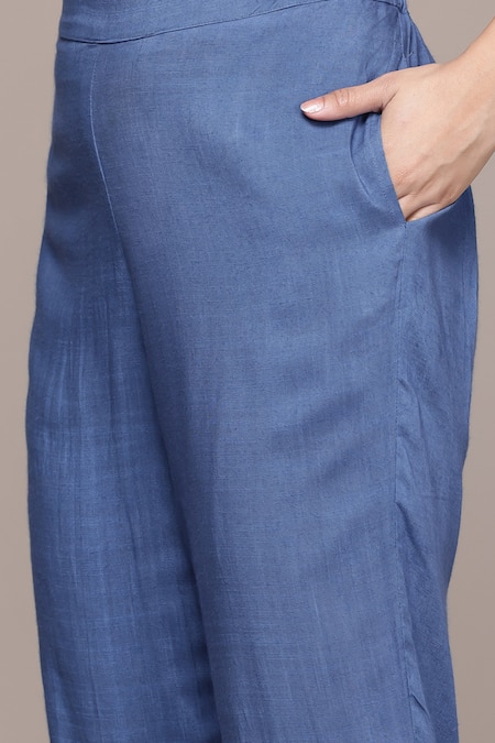 Shop Ritu Kumar, Ri.Ritu Kumar, aarke Ritu Kumar Blue Cotton Round Neck Printed Anarkali Kurta Set Shop_Ritu Kumar, Ri.Ritu Kumar, aarke Ritu Kumar_Blue Cotton Round Neck Printed Anarkali Kurta Set