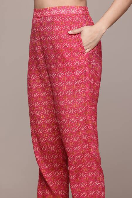 Shop_Ritu Kumar, Ri.Ritu Kumar, aarke Ritu Kumar_Pink Cotton, Viscose, Georgette Dhaarna Kurta Set With Pant And Dupatta_Online_at_Aza_Fashions