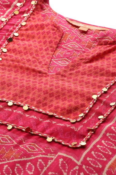 Ritu Kumar, Ri.Ritu Kumar, aarke Ritu Kumar_Pink Cotton, Viscose, Georgette Dhaarna Kurta Set With Pant And Dupatta_at_Aza_Fashions