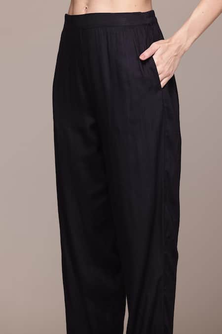 Ritu Kumar, Ri.Ritu Kumar, aarke Ritu Kumar_Black Cotton Embroidery Round Neck Onyx Printed Kurta Set_Online_at_Aza_Fashions