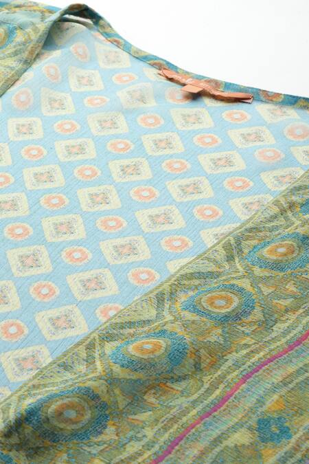 Shop_Ritu Kumar, Ri.Ritu Kumar, aarke Ritu Kumar_Turquoise Cotton Khanak Cape And Sharara Set_Online_at_Aza_Fashions