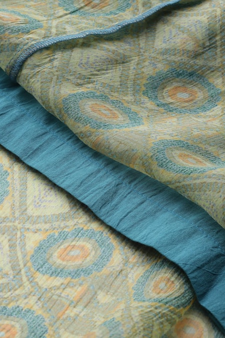 Ritu Kumar, Ri.Ritu Kumar, aarke Ritu Kumar_Turquoise Cotton Khanak Cape And Sharara Set_at_Aza_Fashions