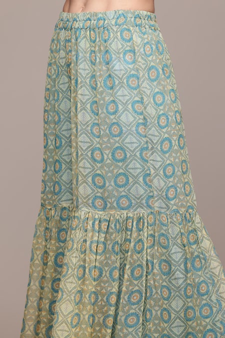 Buy_Ritu Kumar, Ri.Ritu Kumar, aarke Ritu Kumar_Turquoise Cotton Khanak Cape And Sharara Set