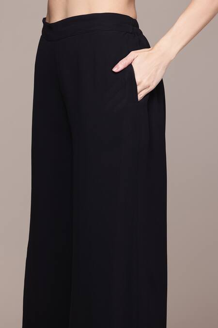 Buy_Ritu Kumar, Ri.Ritu Kumar, aarke Ritu Kumar_Black Polyester Embroidery V-neck Shloka Solid Kurti And Palazzo Set_Online_at_Aza_Fashions