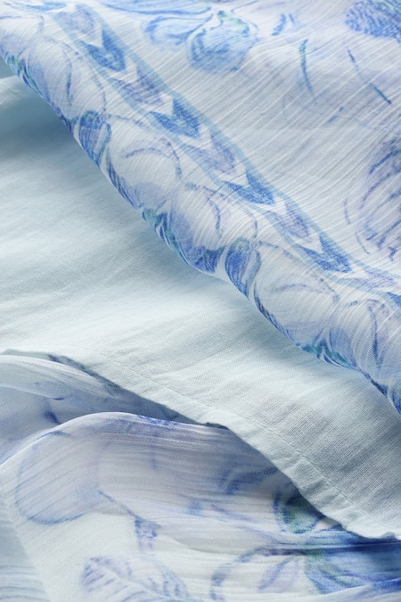 Shop_Ritu Kumar, Ri.Ritu Kumar, aarke Ritu Kumar_Blue Polyester Beads, Embroidery Halter Neck Floral Print Dress