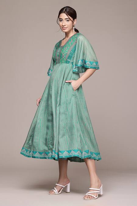 Buy Ritu Kumar, Ri.Ritu Kumar, aarke Ritu Kumar Green Polyester Embroidery V-neck Jharna Long Dress Online at Aza Fashions Buy_Ritu Kumar, Ri.Ritu Kumar, aarke Ritu Kumar_Green Polyester Embroidery V-neck Jharna Long Dress_Online_at_Aza_Fashions