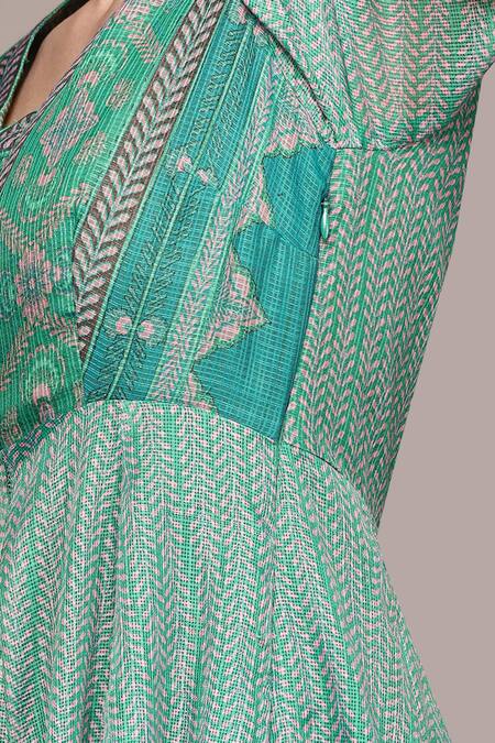 Ritu Kumar, Ri.Ritu Kumar, aarke Ritu Kumar Green Polyester Embroidery V-neck Jharna Long Dress at Aza Fashions Ritu Kumar, Ri.Ritu Kumar, aarke Ritu Kumar_Green Polyester Embroidery V-neck Jharna Long Dress_at_Aza_Fashions