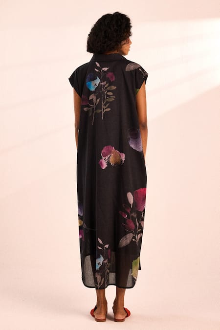 Kharakapas Cap Sleeve Floral Midi Dress 