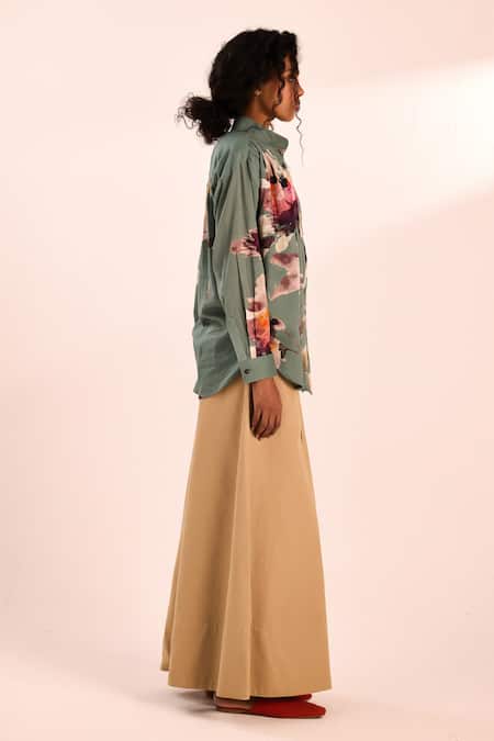 Buy_Kharakapas_Gray Voile Bandeau Neck Floral Print Designer Shirt _Online_at_Aza_Fashions