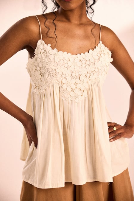 Buy_Kharakapas_Brown Cotton, Twill Floral Mocha Skirt _Online_at_Aza_Fashions