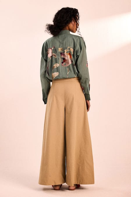 Kharakapas Flared Twill Cotton Palazzos 