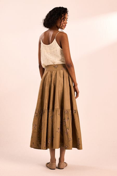 Kharakapas Rust Rose Block Print Skirt 