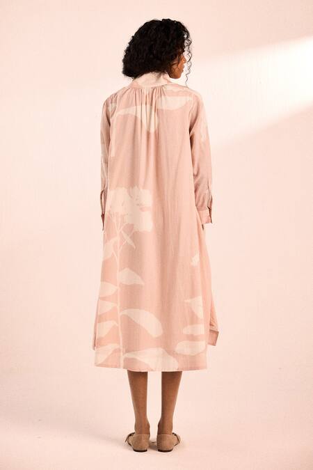 Shop_Kharakapas_Pink Voile High Neck High-collar A-line Midi Dress _at_Aza_Fashions