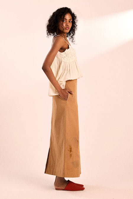 Buy_Kharakapas_Brown Twill Prickled Dreams Long Skirt _Online_at_Aza_Fashions