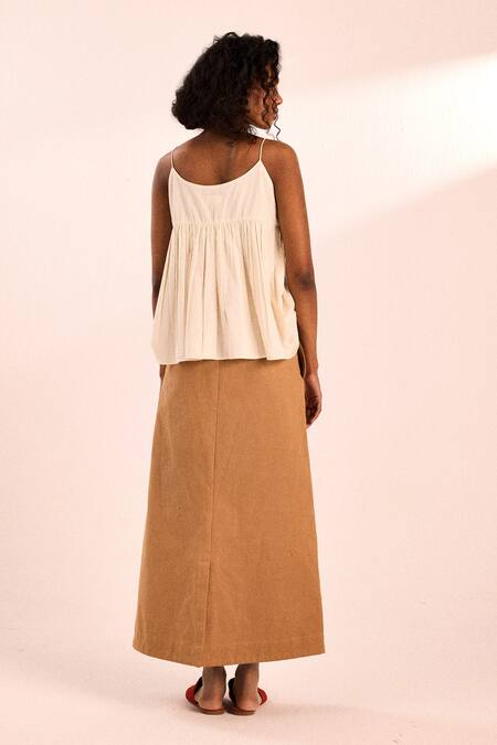 Shop_Kharakapas_Brown Twill Prickled Dreams Long Skirt _at_Aza_Fashions