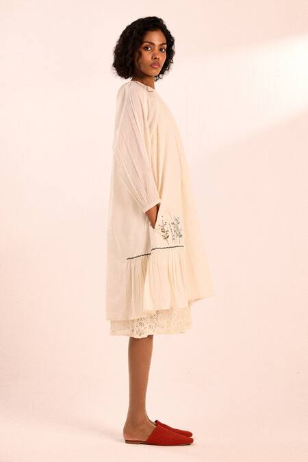 Buy_Kharakapas_Off White Peony Lace Midi Dress_Online_at_Aza_Fashions