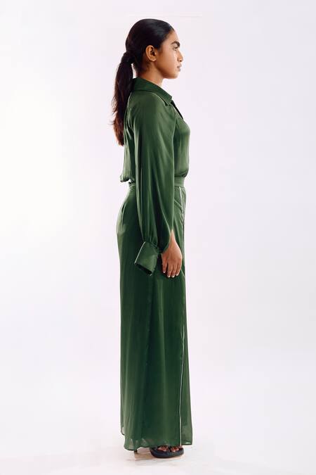 Buy Notsosure Green Georgette, Satin Collared Cape Coord Pant Set Online at Aza Fashions Buy_Notsosure_Green Georgette, Satin Collared Cape Coord Pant Set _Online_at_Aza_Fashions