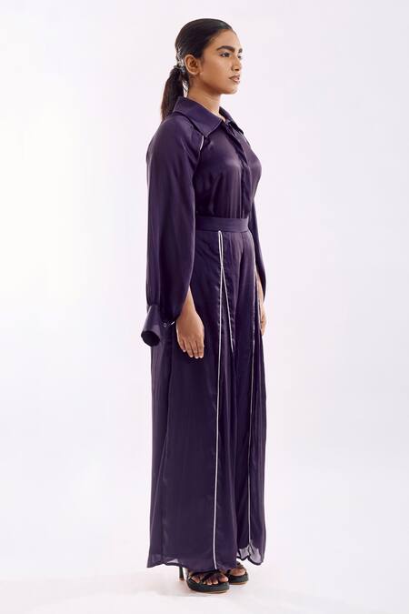 Buy Notsosure Purple Georgette, Satin Collared Cape Coord Pant Set Online at Aza Fashions Buy_Notsosure_Purple Georgette, Satin Collared Cape Coord Pant Set _Online_at_Aza_Fashions