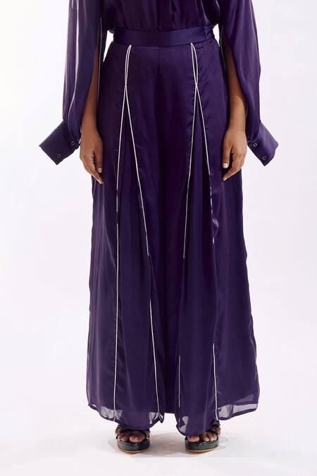 Shop Notsosure Purple Georgette, Satin Collared Cape Coord Pant Set Online at Aza Fashions Shop_Notsosure_Purple Georgette, Satin Collared Cape Coord Pant Set _Online_at_Aza_Fashions