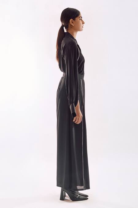 Buy Notsosure Black Georgette, Satin Collared Cape Coord Pant Set Online at Aza Fashions Buy_Notsosure_Black Georgette, Satin Collared Cape Coord Pant Set _Online_at_Aza_Fashions