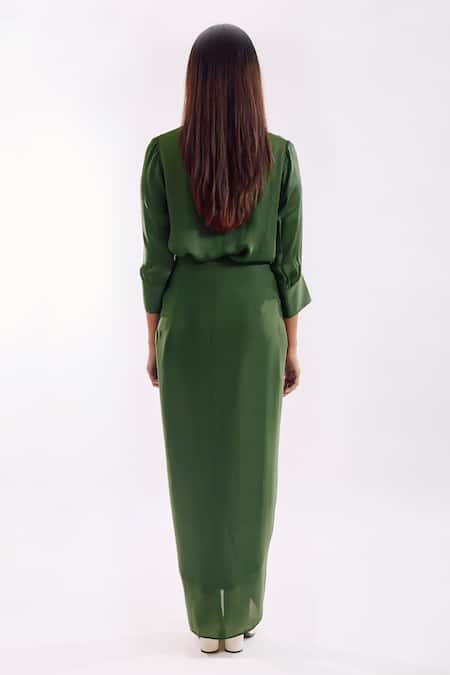 Shop_Notsosure_Green V-neck Side Tie Coord Set _at_Aza_Fashions