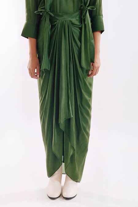 Shop_Notsosure_Green V-neck Side Tie Coord Set _Online_at_Aza_Fashions