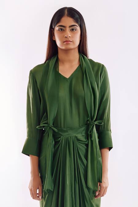 Buy_Notsosure_Green V-neck Side Tie Coord Set 