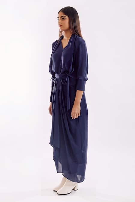 Notsosure_Purple V-neck Side Tie Coord Set _Online_at_Aza_Fashions