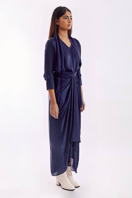 Buy_Notsosure_Purple V-neck Side Tie Coord Set _Online_at_Aza_Fashions