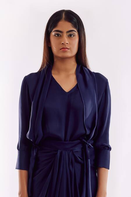 Notsosure_Purple V-neck Side Tie Coord Set _at_Aza_Fashions