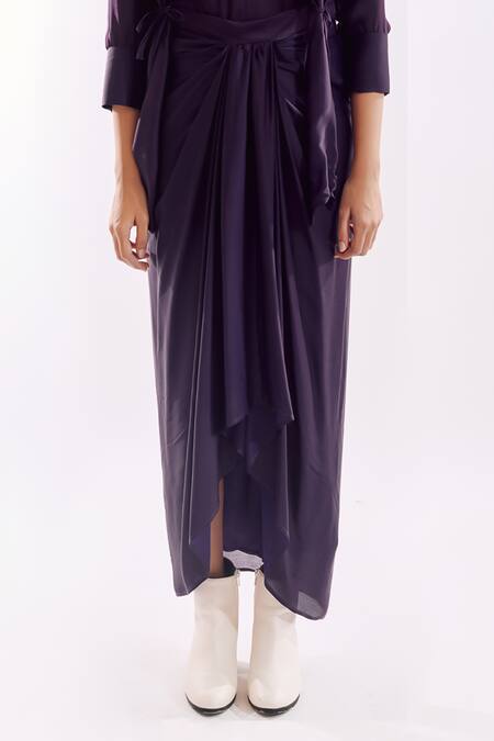 Shop Notsosure Purple Georgette, Satin V-neck Side Tie Skirt Set Online at Aza Fashions Shop_Notsosure_Purple Georgette, Satin V-neck Side Tie Skirt Set _Online_at_Aza_Fashions