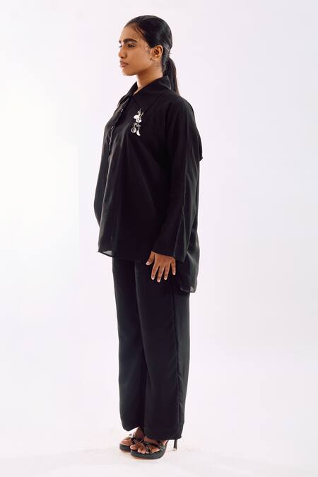 Buy Notsosure Black Georgette, Satin Tassels Collared Hand-made Pant Set Online at Aza Fashions Buy_Notsosure_Black Georgette, Satin Tassels Collared Hand-made Pant Set _Online_at_Aza_Fashions