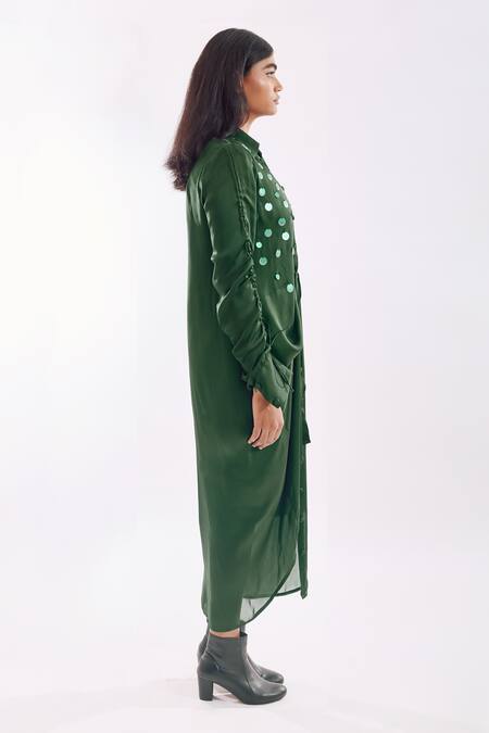 Notsosure Green Georgette Sequins Draped Dress Online at Aza Fashions Notsosure_Green Georgette Sequins Draped Dress _Online_at_Aza_Fashions