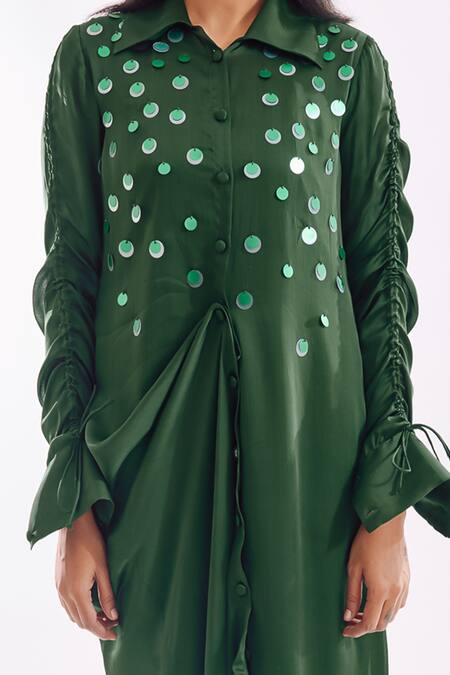 Shop Notsosure Green Georgette Sequins Draped Dress Online at Aza Fashions Shop_Notsosure_Green Georgette Sequins Draped Dress _Online_at_Aza_Fashions