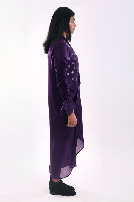 Notsosure Purple Georgette, Satin Sequins Collared Draped Dress Online at Aza Fashions Notsosure_Purple Georgette, Satin Sequins Collared Draped Dress _Online_at_Aza_Fashions