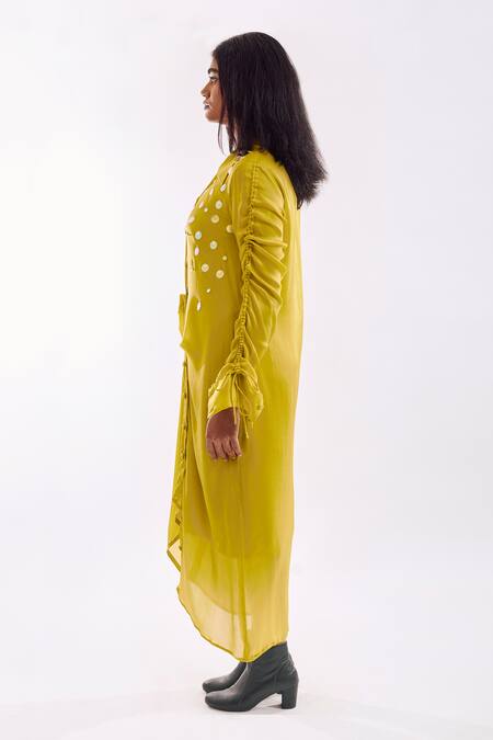 Buy_Notsosure_Lime Georgette Sequins Collared Draped Midi Dress _Online_at_Aza_Fashions