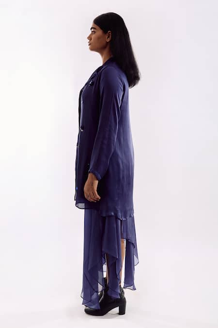 Buy Notsosure Navy Georgette, Satin Sequins, Embroidery Collared Indigo Organza Jacket Dress Online at Aza Fashions Buy_Notsosure_Navy Georgette, Satin Sequins, Embroidery Collared Indigo Organza Jacket Dress _Online_at_Aza_Fashions
