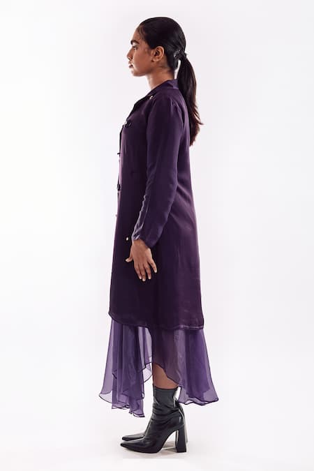 Notsosure_Purple Georgette, Satin Sequins Organza Jacket Dress With High-low Skirt _Online_at_Aza_Fashions