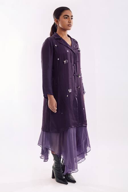 Buy_Notsosure_Purple Georgette, Satin Sequins Organza Jacket Dress With High-low Skirt _Online_at_Aza_Fashions