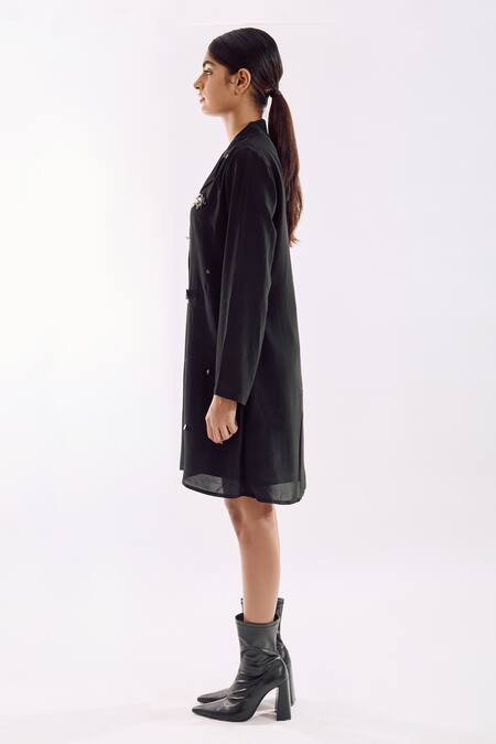 Notsosure Black Georgette, Satin Sequins Collared Organza Jacket Dress Online at Aza Fashions Notsosure_Black Georgette, Satin Sequins Collared Organza Jacket Dress _Online_at_Aza_Fashions