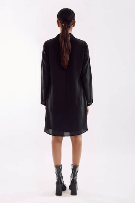 Shop Notsosure Black Georgette, Satin Sequins Collared Organza Jacket Dress at Aza Fashions Shop_Notsosure_Black Georgette, Satin Sequins Collared Organza Jacket Dress _at_Aza_Fashions