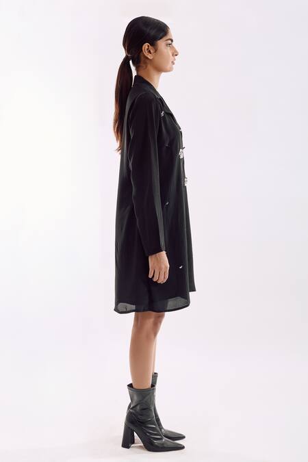 Shop Notsosure Black Georgette, Satin Sequins Collared Organza Jacket Dress Online at Aza Fashions Shop_Notsosure_Black Georgette, Satin Sequins Collared Organza Jacket Dress _Online_at_Aza_Fashions