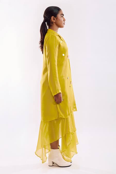 Notsosure_Lavender Georgette, Satin Embroidery, Sequins Collared Organza Jacket Dress _Online_at_Aza_Fashions